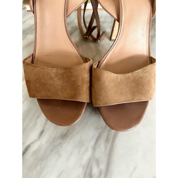 Halston Heritage Bobbie Tan Brown Suede Snakeskin Platform Heel Sandals - Picture 3 of 9